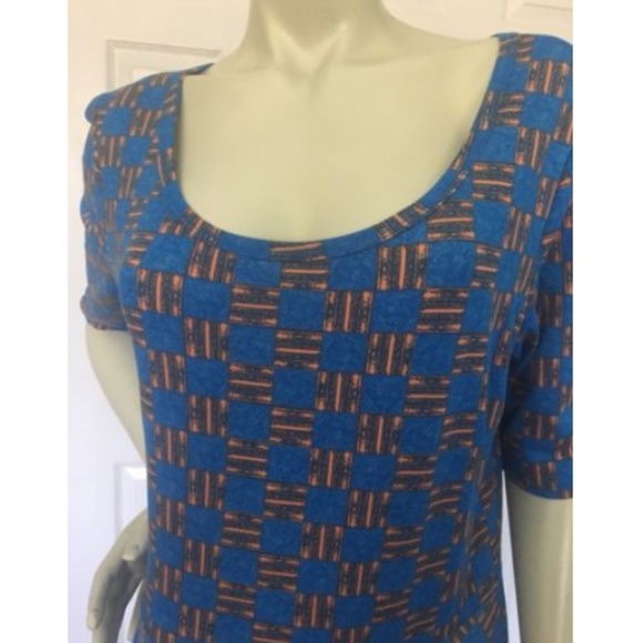 LulaRoe Nicole Dress Blue And Gold Squares Size 2X - Picture 2 of 6